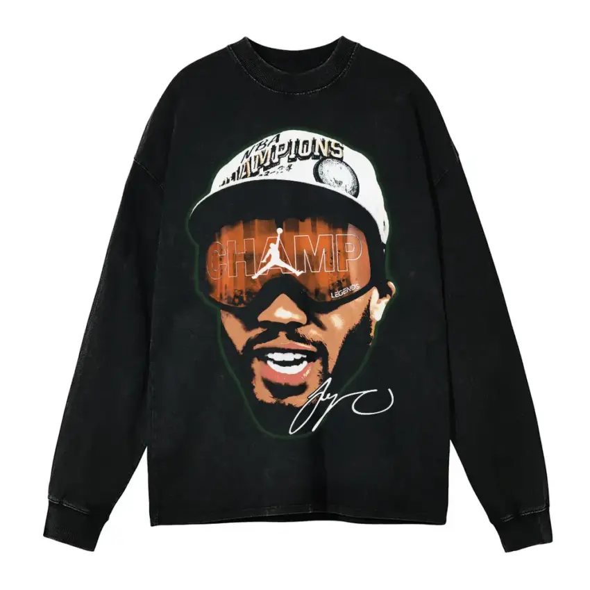 Michael Jordan Championship Goggles Aicd Wash Oversized Long Sleeve Shirt