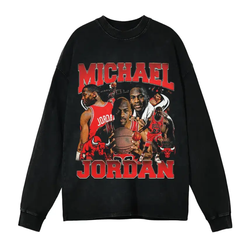 Michael Jordan The Chicago Bulls Era Aicd Wash Oversized Long Sleeve Shirt