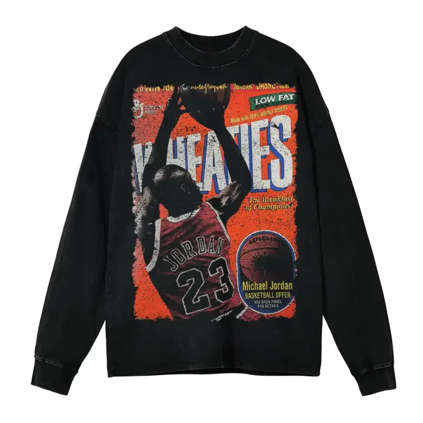 Michael Jordan The Wheaties Glow Aicd Wash Oversized Long Sleeve Shirt