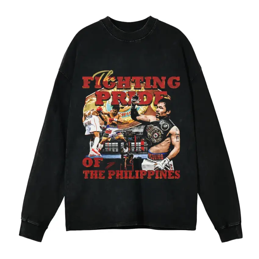 Fighting Pride Of The Philippines Aicd Wash Oversized Long Sleeve Shirt