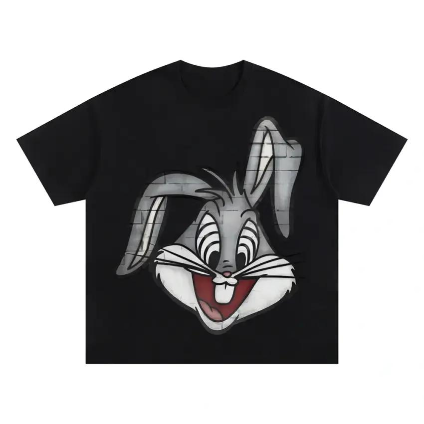 Wascally Wabbit Oversized Black Graphic Tee