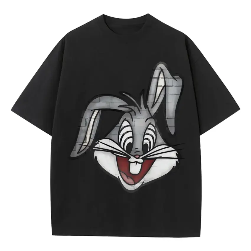 Wascally Wabbit Heavyweight Oversized Black Graphic Tee