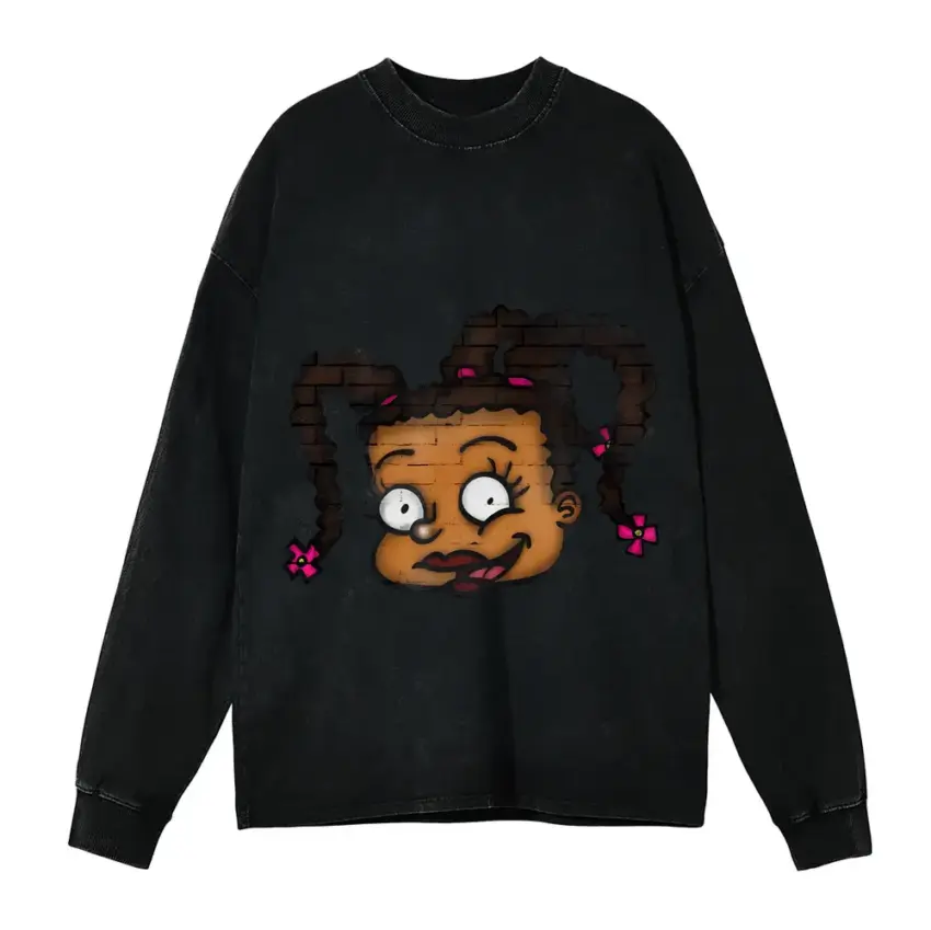 Sassy Braids Aicd Wash Oversized Long Sleeve Shirt