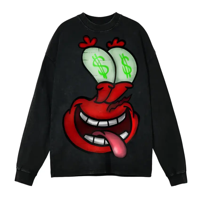 Greedy Grin Aicd Wash Oversized Long Sleeve Shirt