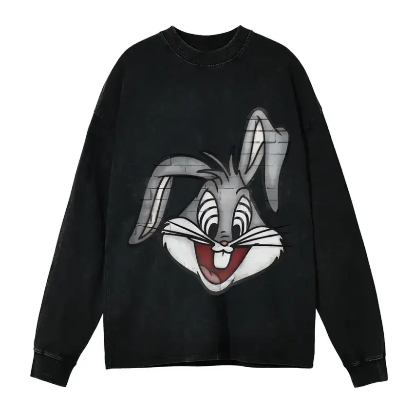 Wascally Wabbit Aicd Wash Oversized Long Sleeve Shirt