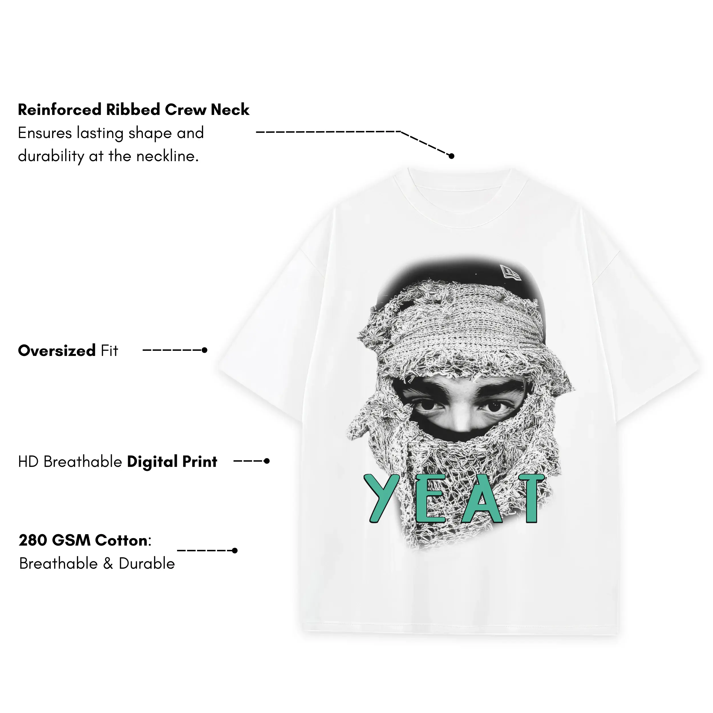 Pine Green x Yeat 'Ski Mask' Heavyweight Tee - White - Image 3