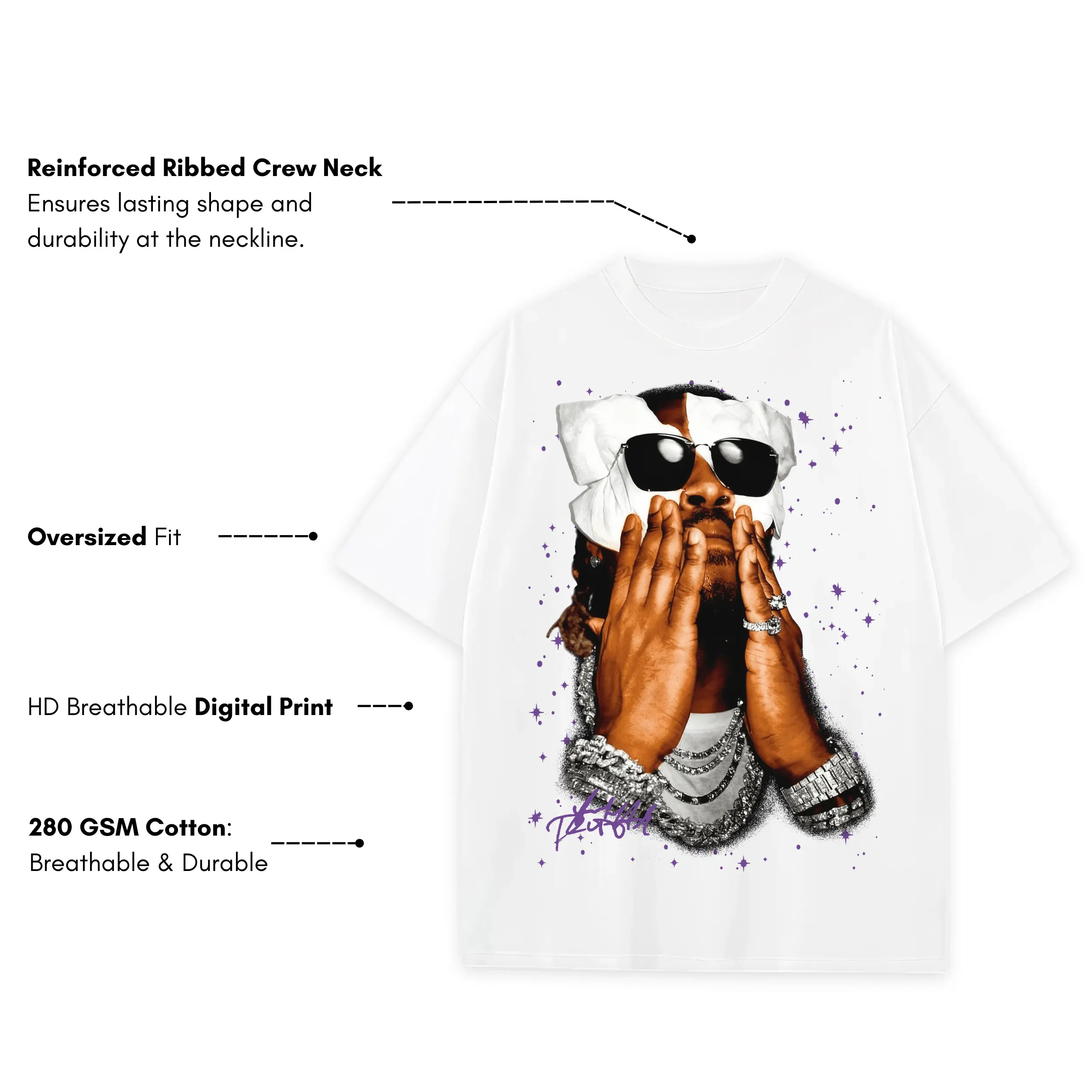 Retro Purple x Future 'Wrapped Face' Heavyweight Tee - White - Image 3