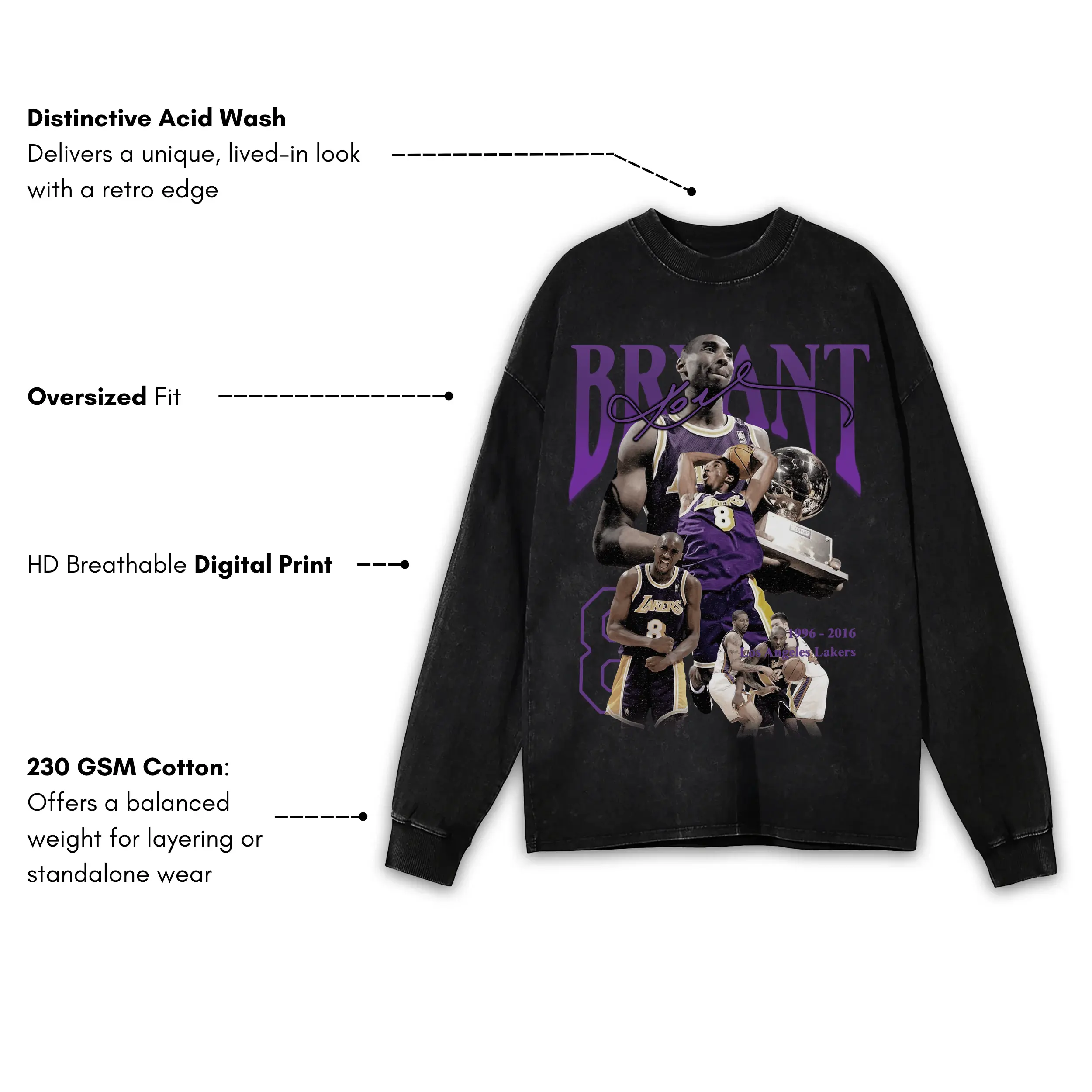 Retro Purple x Kobe Bryant 'Mamba Tribute' Vintage Acid Wash Long Sleeve - Image 3