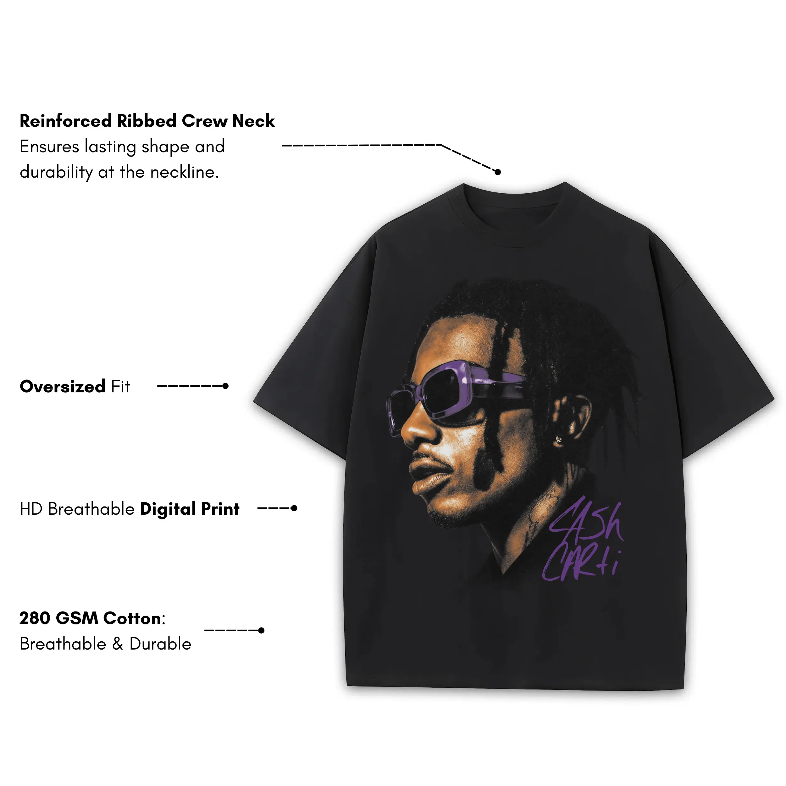 Retro Purple x Playboi Carti 'Sunglasses' Heavyweight Tee - Black - Image 3