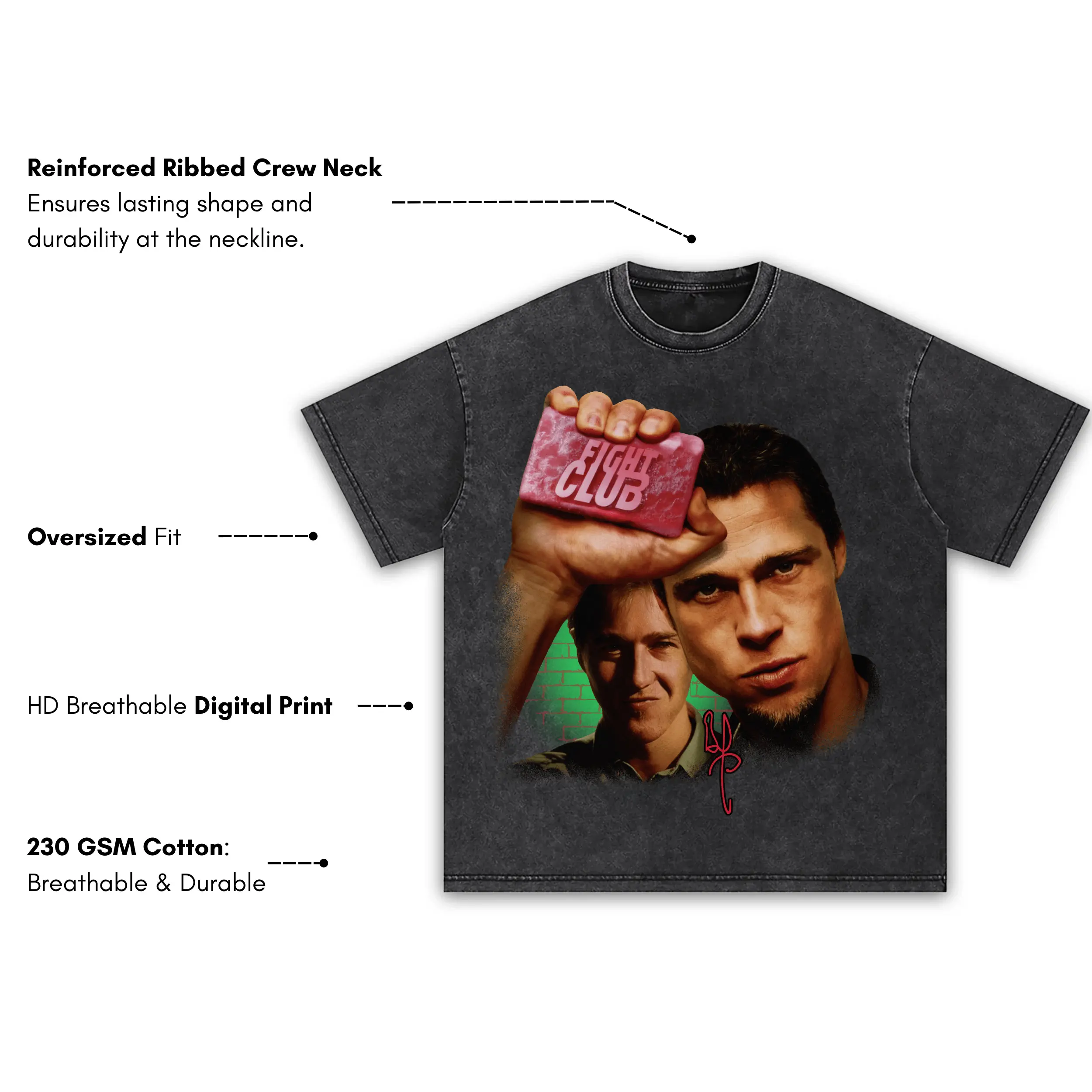 Retro Red x Fight Club 'Soap Bar' Vintage Acid Wash Tee - Image 3