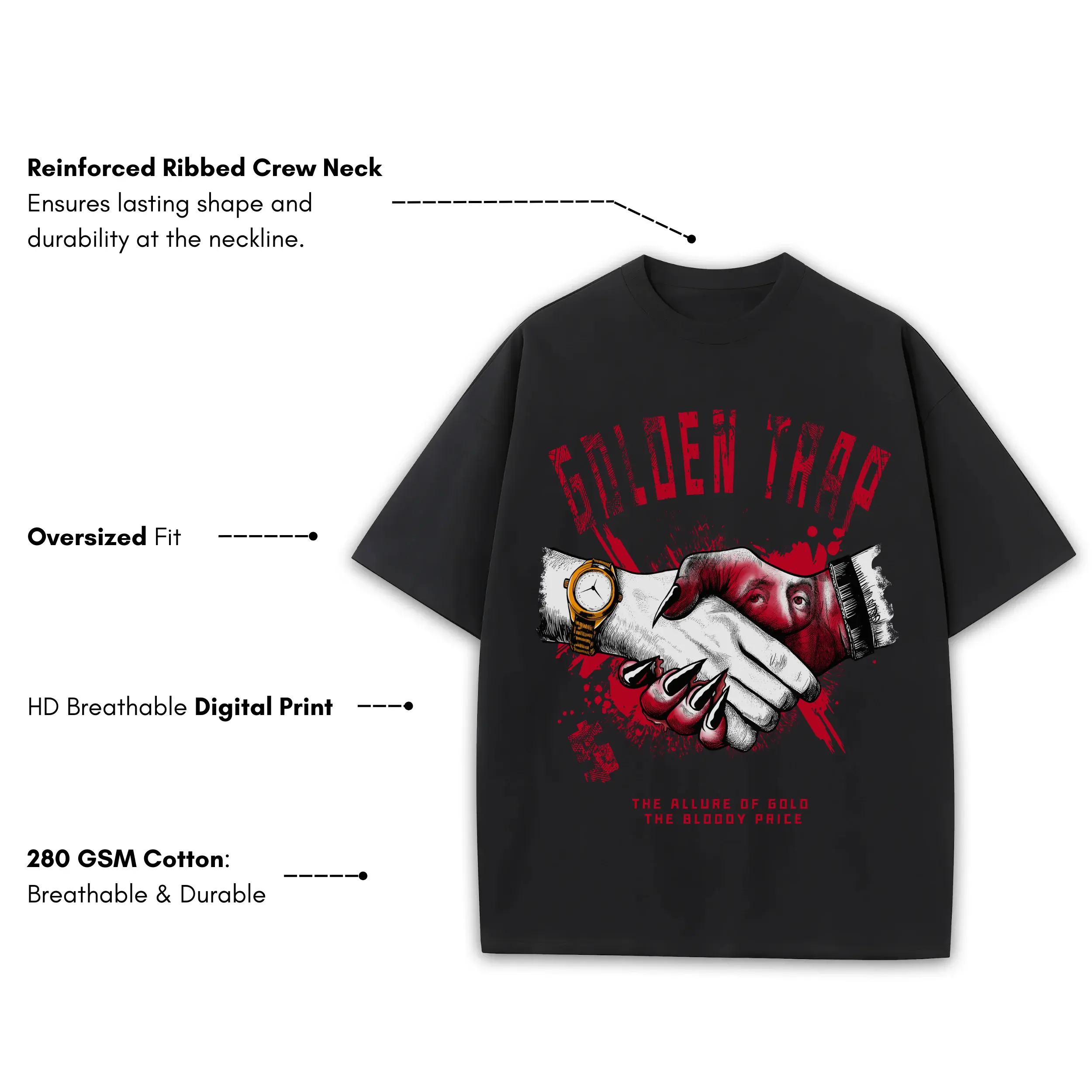 Retro Red x Golden Trap Heavyweight Tee - Black - Image 3