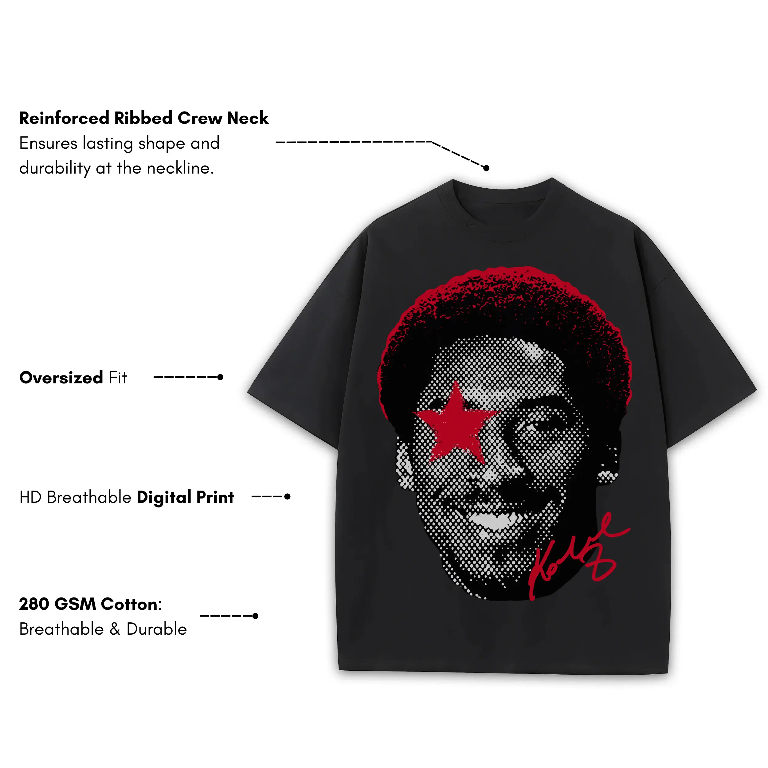 Retro Red x Kobe Bryant 'Afro Dot' Heavyweight Tee - Black - Image 3