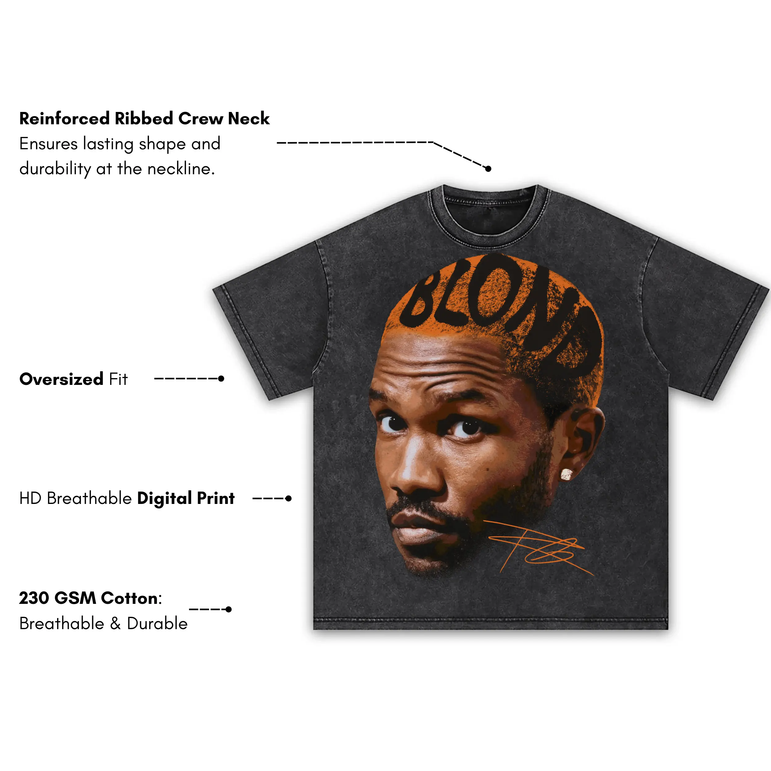 Starfish Orange x Frank Ocean 'Blond Hair' Vintage Acid Wash Tee - Image 3