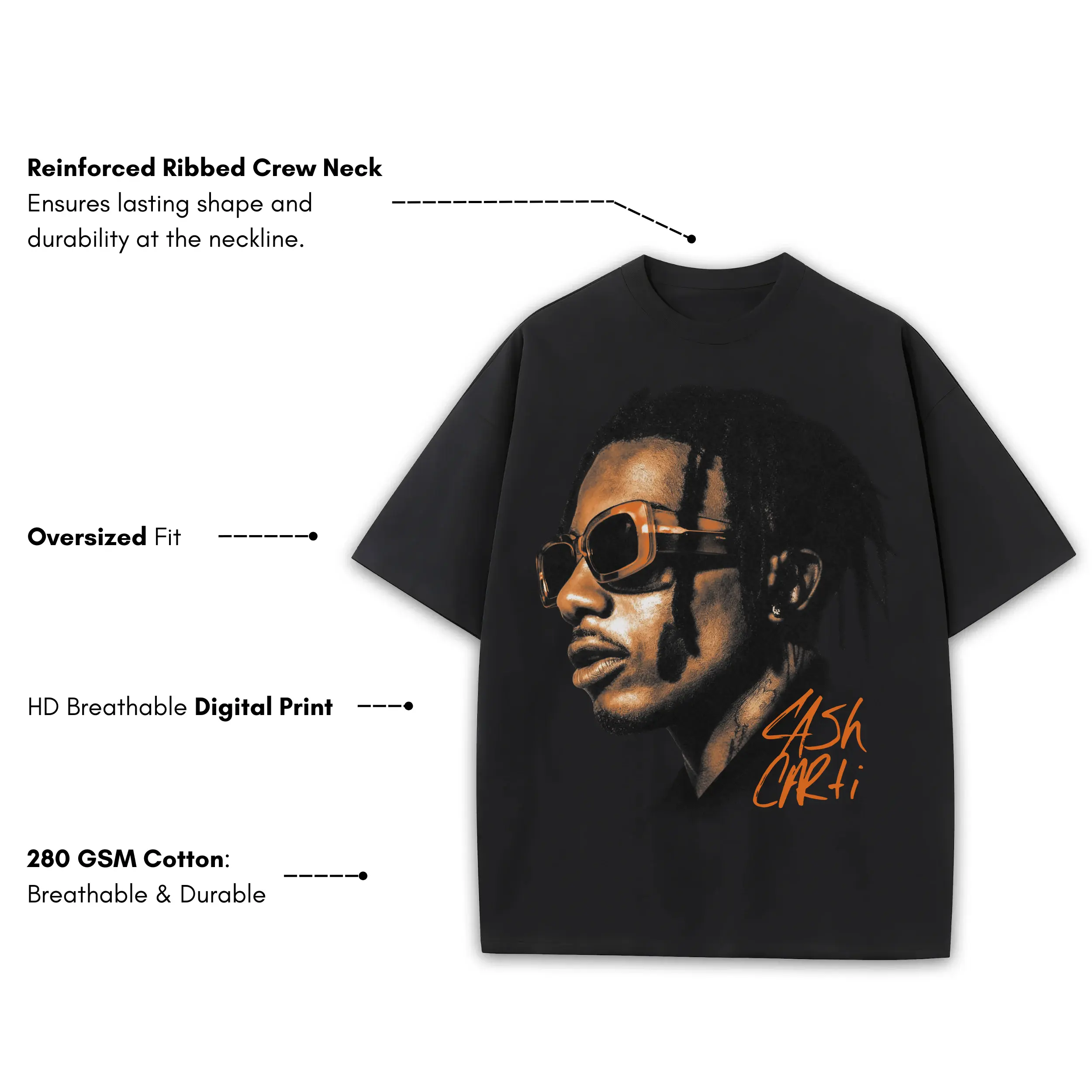 Starfish Orange x Playboi Carti 'Sunglasses' Heavyweight Tee - Black - Image 3
