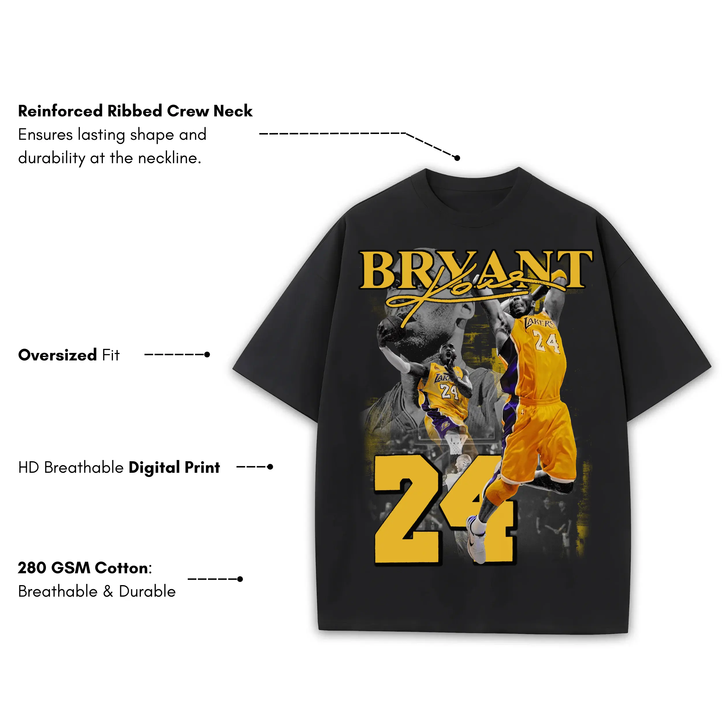 Taxi Yellow x Kobe Bryant 'Vintage Jump' Heavyweight Tee - Black - Image 3