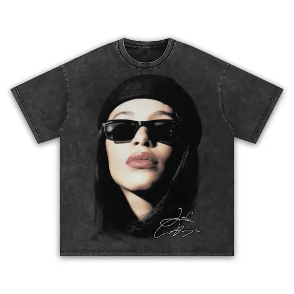 Retro Black x Aaliyah 'Sunglasses' Vintage Acid Wash Tee
