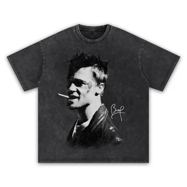 Retro Black x Brad Pitt 'Smoking' Vintage Acid Wash Tee