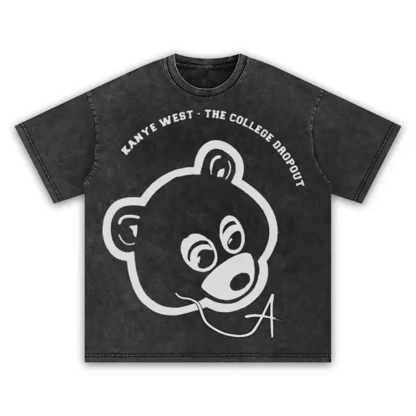 Retro Black x Kanye West 'Bear Outline' Vintage Acid Wash Tee