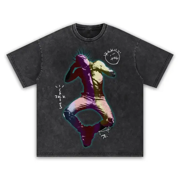 Retro Black x Travis Scott 'Split Color' Vintage Acid Wash Tee