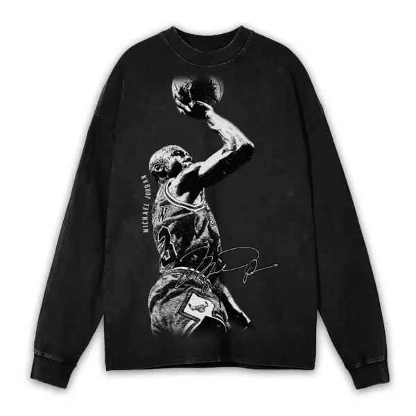 Retro Black x Michael Jordan 'Jump Shot' Vintage Acid Wash Long Sleeve