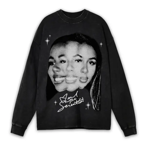 Retro Black x Mariah The Scientist 'Glitch Effect' Vintage Acid Wash Long Sleeve