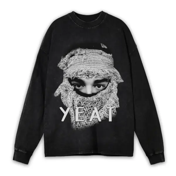 Retro Black x Yeat 'Ski Mask' Vintage Acid Wash Long Sleeve