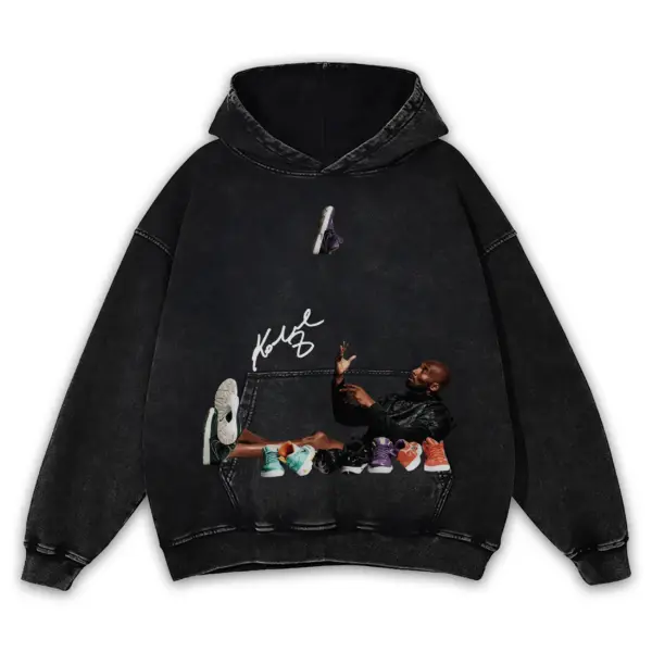Retro Black x Kobe Bryant 'Sneakers' Vintage Acid Wash Hoodie - Black