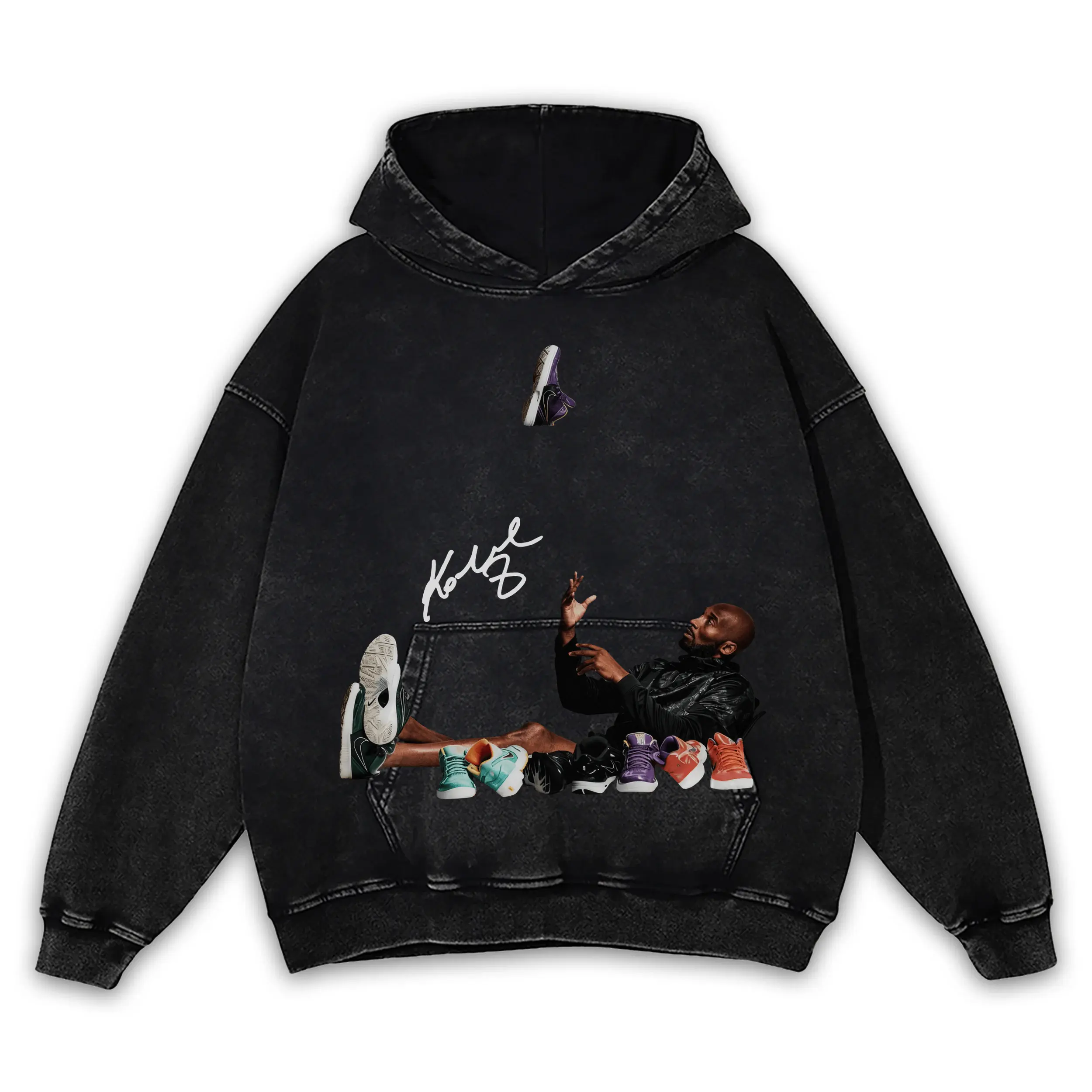 Retro Black x Kobe Bryant 'Sneakers' Vintage Acid Wash Hoodie - Black