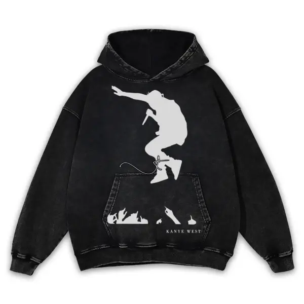 Retro Black x Kanye West 'Silhouette Jump' Vintage Acid Wash Hoodie - Black