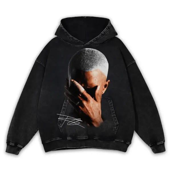 Retro Black x Frank Ocean 'Hands On Face' Vintage Acid Wash Hoodie - Black