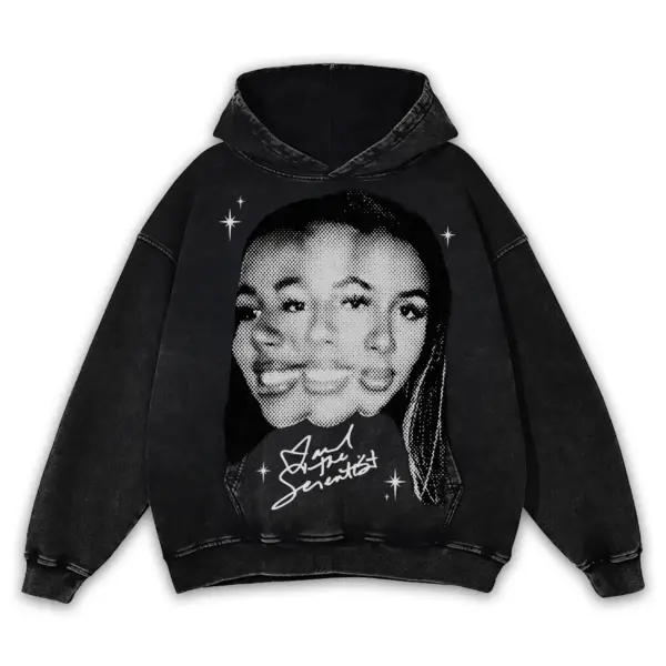 Retro Black x Mariah The Scientist 'Glitch Effect' Vintage Acid Wash Hoodie - Black