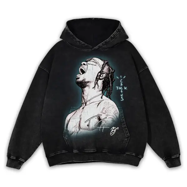 Retro Black x Travis Scott 'Head Held Back' Vintage Acid Wash Hoodie - Black