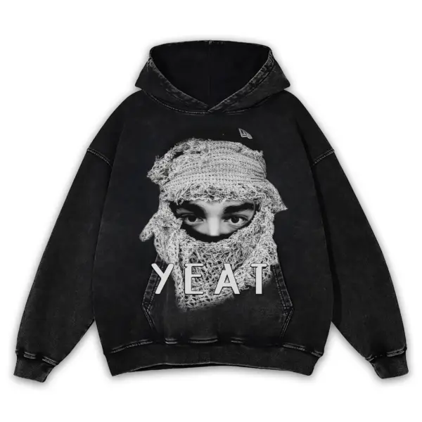 Retro Black x Yeat 'Ski Mask' Vintage Acid Wash Hoodie - Black