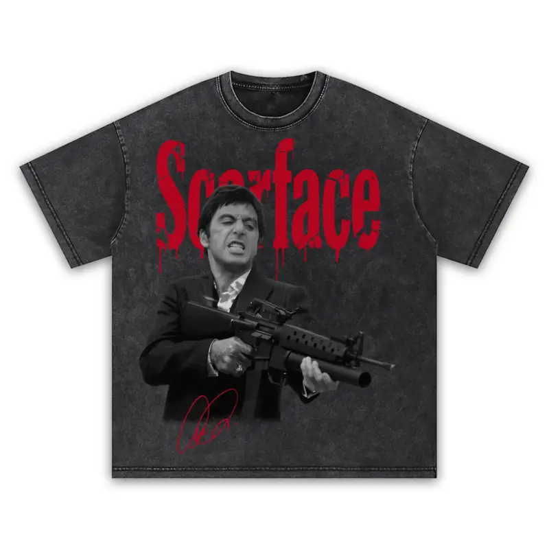 Retro Red x Scarface 'Machine Gun' Vintage Acid Wash Tee