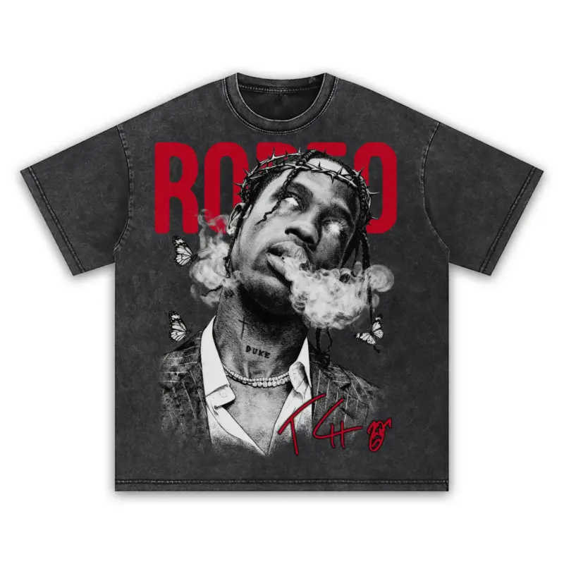 Retro Red x Travis Scott 'Rodeo Smoke' Vintage Acid Wash Tee