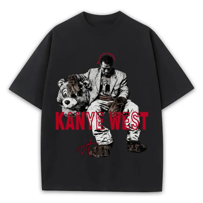 Retro Red x Kanye West 'Riding Bear' Heavyweight Tee - Black
