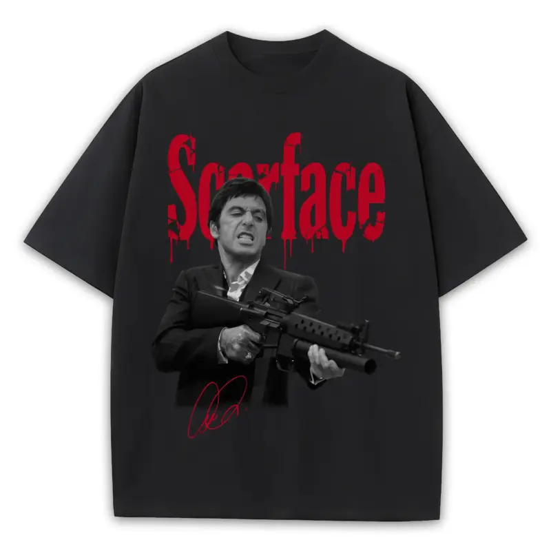Retro Red x Scarface 'Machine Gun' Heavyweight Tee - Black