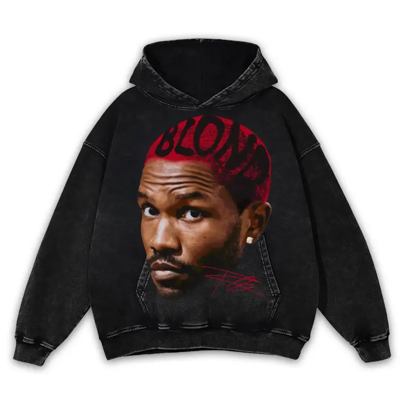Retro Red x Frank Ocean 'Blond Hair' Vintage Acid Wash Hoodie - Black