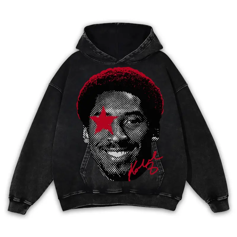 Retro Red x Kobe Bryant 'Afro Dot' Vintage Acid Wash Hoodie - Black