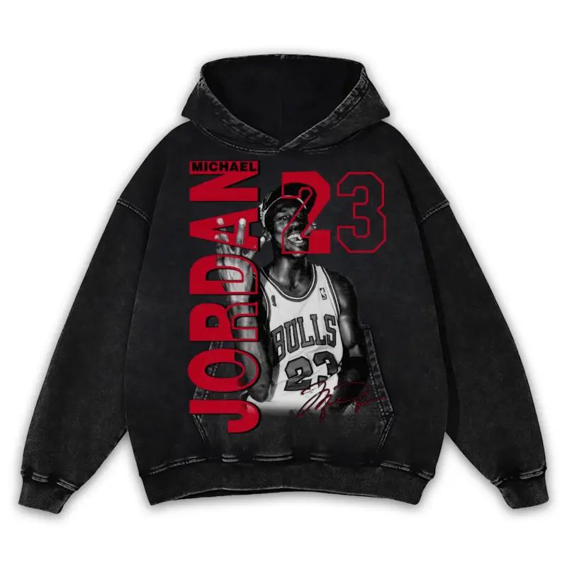 Retro Red x Michael Jordan 'Trophy Cigar' Vintage Acid Wash Hoodie - Black
