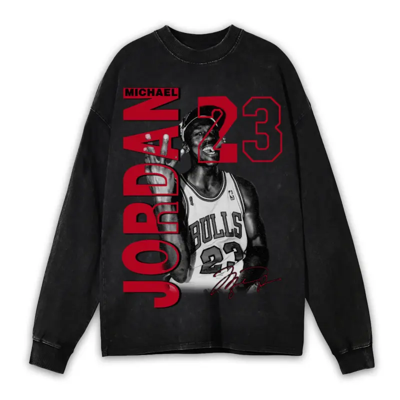 Retro Red x Michael Jordan 'Trophy Cigar' Vintage Acid Wash Long Sleeve