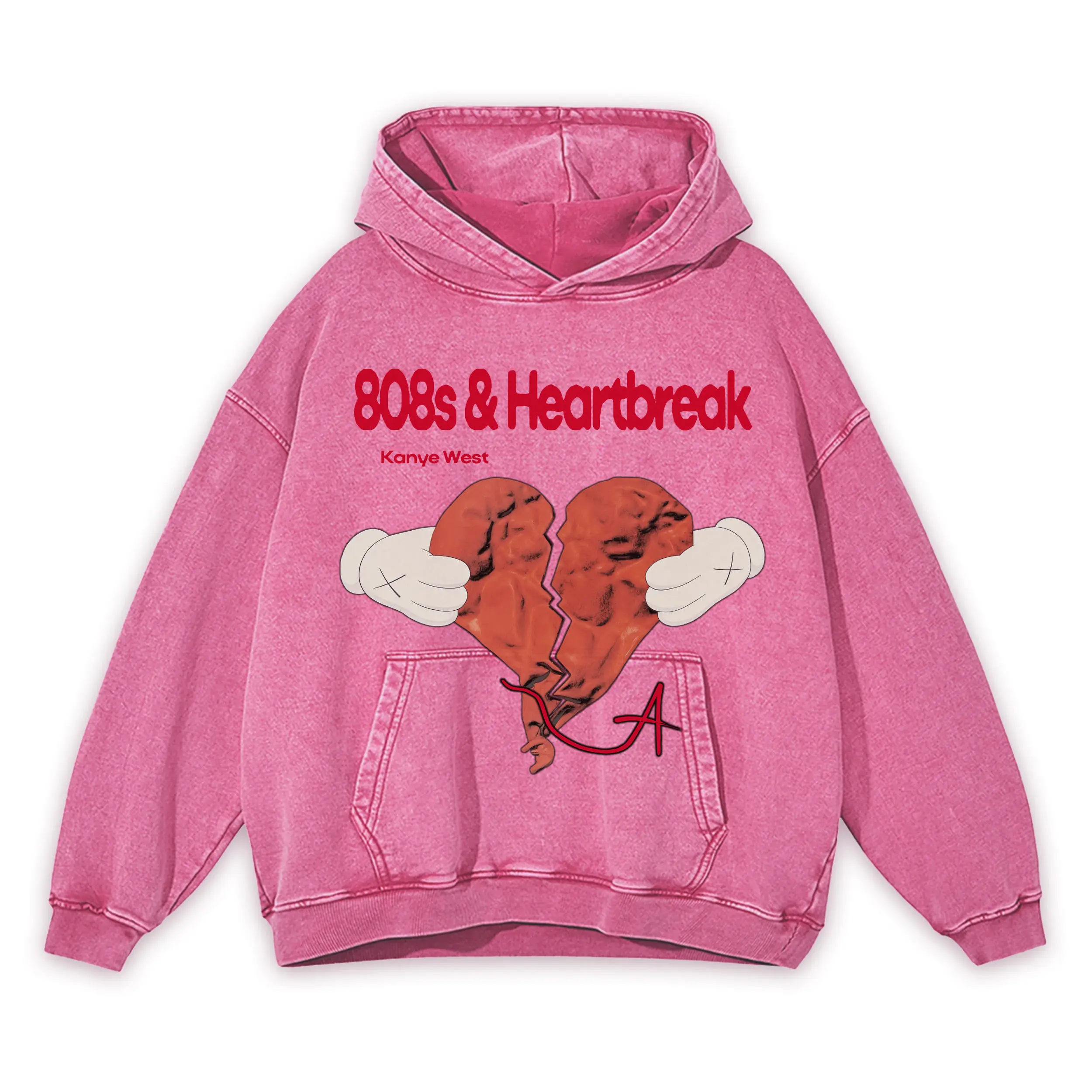 Retro Red x Kanye West '808s Heartbreak' Vintage Acid Wash Hoodie - Pink