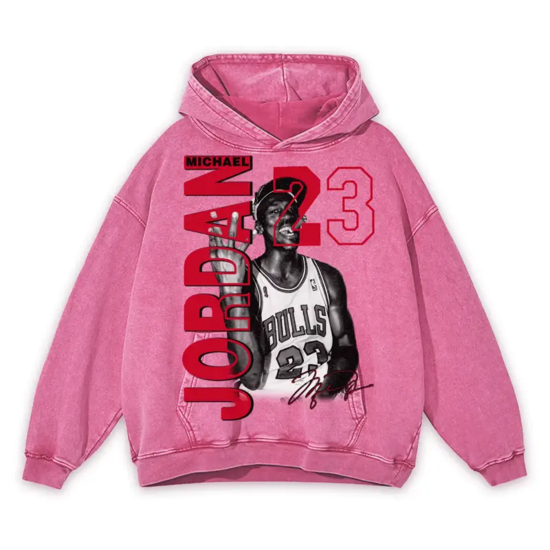 Retro Red x Michael Jordan 'Trophy Cigar' Vintage Acid Wash Hoodie - Pink