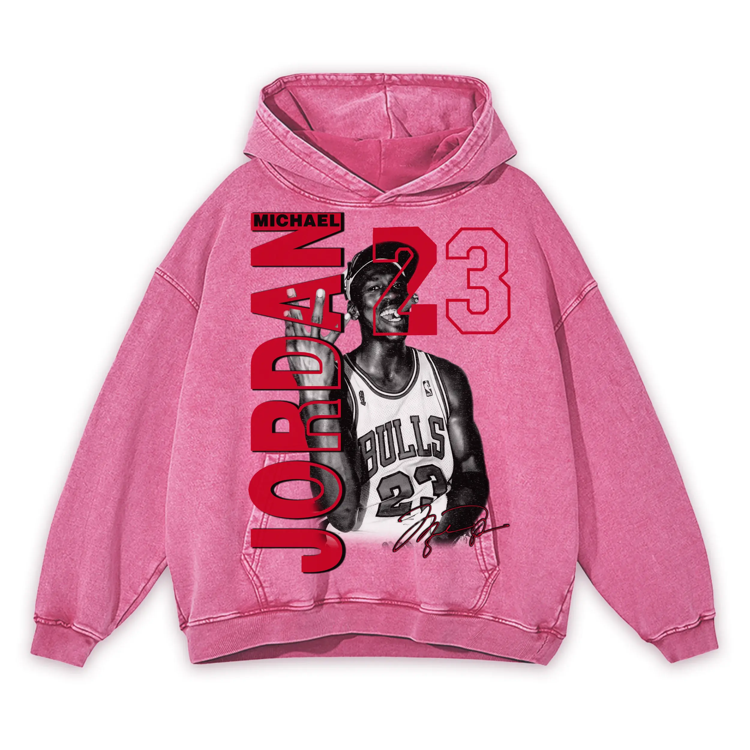 Retro Red x Michael Jordan 'Trophy Cigar' Vintage Acid Wash Hoodie - Pink