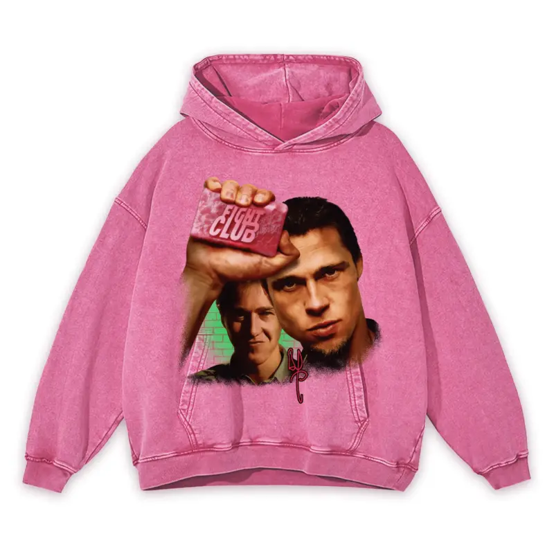 Retro Red x Fight Club 'Soap Bar' Vintage Acid Wash Hoodie - Pink