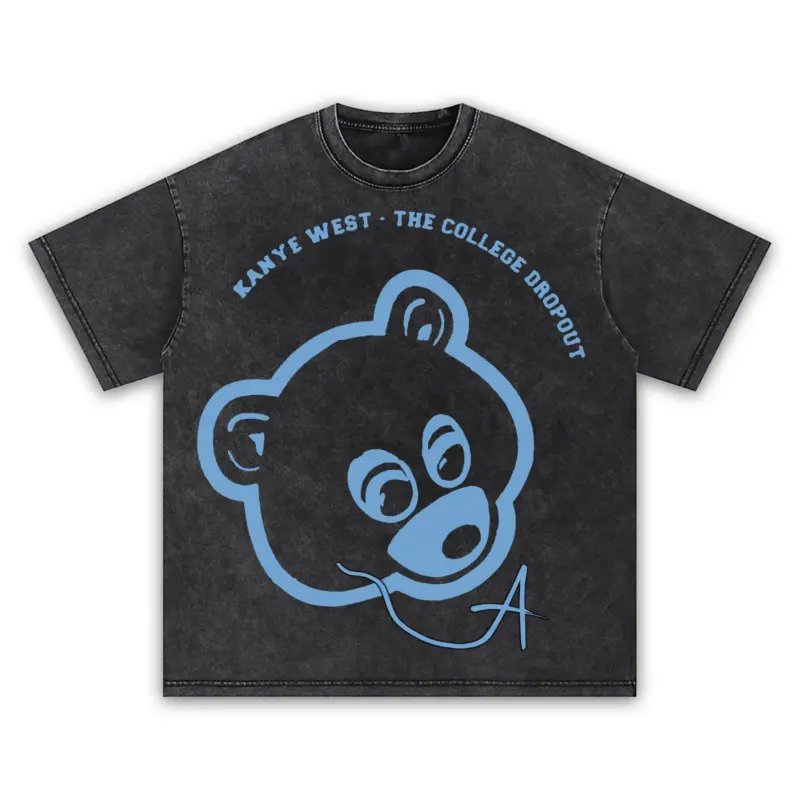 University Blue x Kanye West 'Bear Outline' Vintage Acid Wash Tee