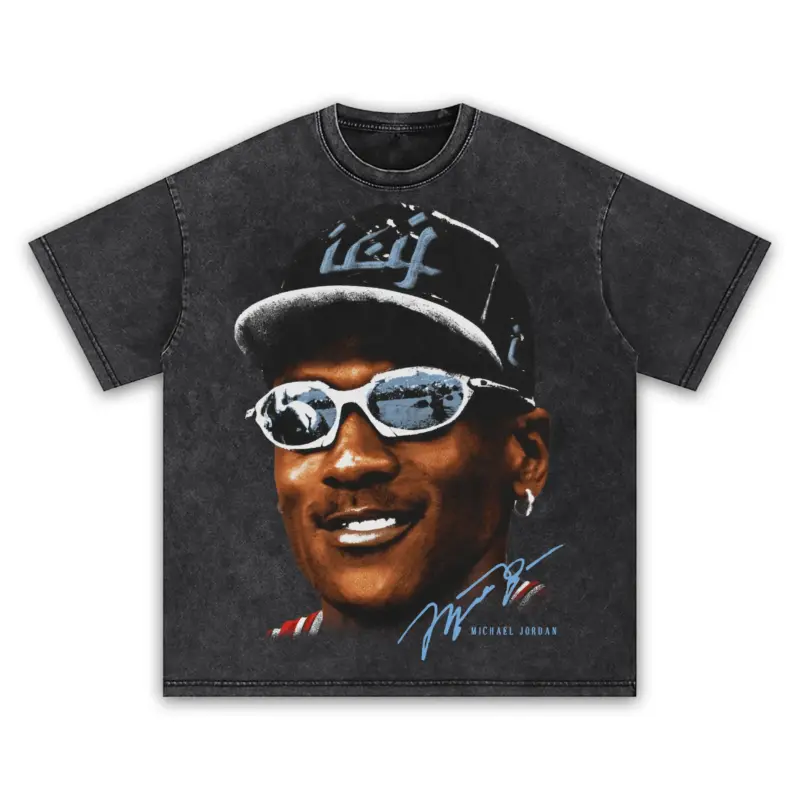 University Blue x Michael Jordan 'Goggles' Vintage Acid Wash Tee