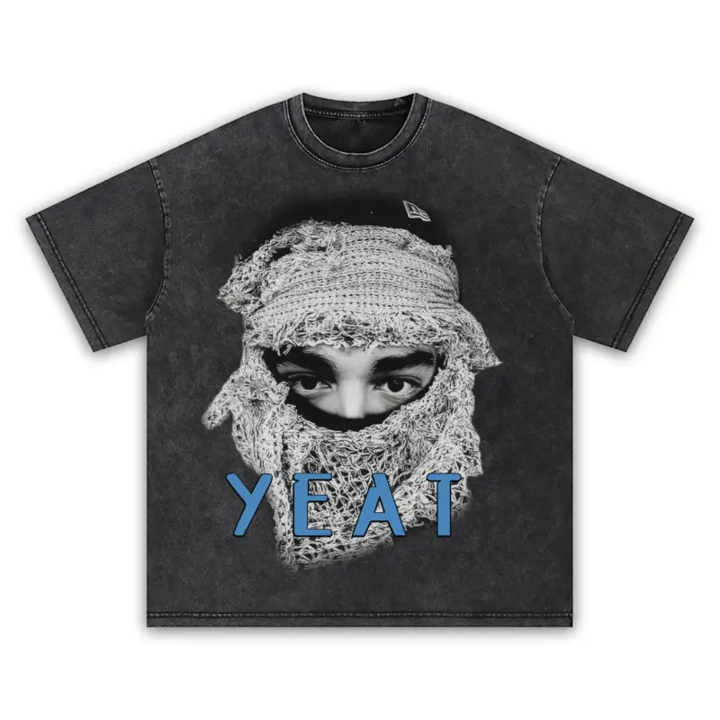 University Blue x Yeat 'Ski Mask' Vintage Acid Wash Tee