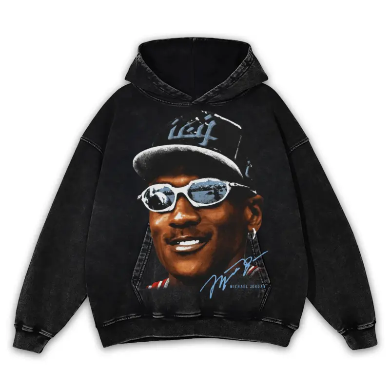 University Blue x Michael Jordan 'Goggles' Vintage Acid Wash Hoodie - Black