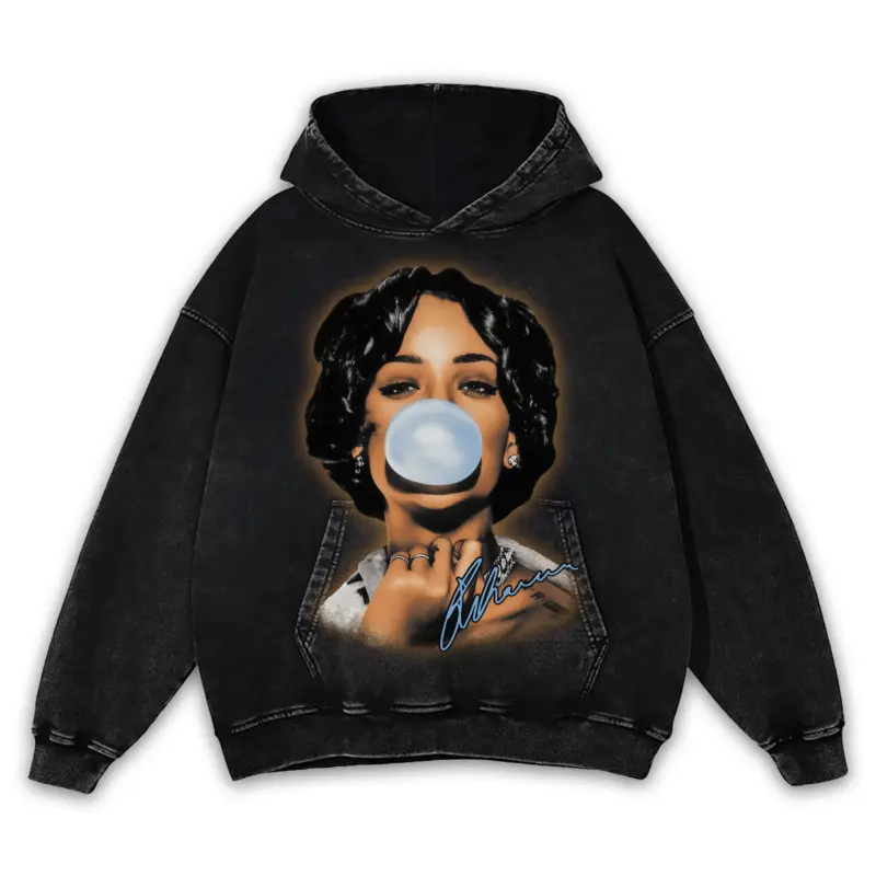 University Blue x Rihanna 'Bubblegum' Vintage Acid Wash Hoodie - Black